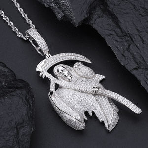 Full Vvs Moissanite berlian 925 perak murni perhiasan Fashion Hip Hop pria liontin Reaper Out Dengan burung hantu - Product Image 2