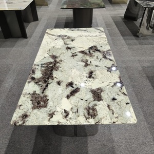 Snow Mountain <span class=keywords><strong>Blue</strong></span> Luxury Stone Mesa de comedor de mármol rectangular moderna Patas de <span class=keywords><strong>metal</strong></span> 6 asientos Hotel Villa Muebles de restaurante - Product Image 4