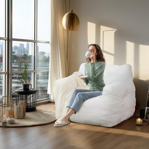 [NOUVEAU] Grand pouf confortable et confortable canapé pouf en fausse fourrure avec mousse à mémoire de forme pour salon-Blanc - Product Image 4