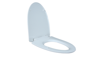 Asiento de inodoro redondo moderno de color blanco con tecnología de cierre lento y silencioso y bisagras de liberación rápida para una fácil limpieza del baño - Product Image 5