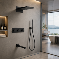 Robinet de douche 3 fonctions 12 pouces noir mural encastré avec douchette à main pour projets hôteliers OEM