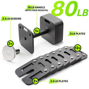 Square Adjustable <b>Dumbbell</b> Set with Quick-Lock Insert System Home Gym Weight Training Equipment Barbell and Kettle Bell Set - Product Image 2
