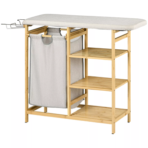 Tabla de planchar reforzada, tabla de planchar eléctrica para el hogar, estante con almacenamiento, cesto de lavandería de bambú con tabla de planchar - Product Image 1