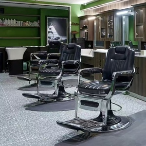 Fauteuil de barbier haut de gamme pour hommes, fauteuil de salon de coiffure pliable rétro avec dossier inclinable, pour permanente, coloration, rasage, fauteuil de salon de coiffure - Product Image 4