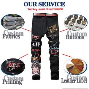 Pantalons crayon pour homme, style streetwear, de haute qualité, faible MOQ, impression personnalisée, <span class=keywords><strong>jeans</strong></span> slim, taille mi-haute, denim décontracté, OEM, automne, moyen - Product Image 2