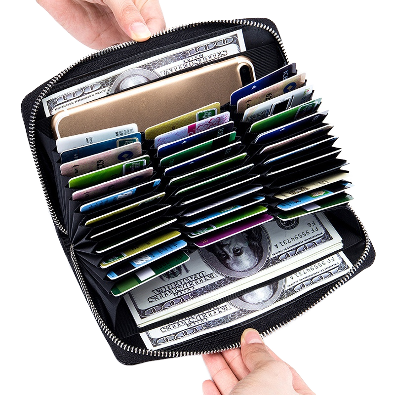 Новый кожаный бумажник RFID с 36 слотами для карт большой емкости многофункциональный новый дизайн на молнии для мужчин и женщин