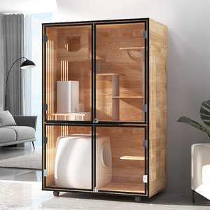 Serie de Gabinetes para Gatos, Villa Rectangular de <span class=keywords><strong>Madera</strong></span> Maciza para Gatos, <span class=keywords><strong>Jaula</strong></span> de Dos Pisos con Cajones, Casa Extra Grande para Gatos Sin Puerta - Product Image 4
