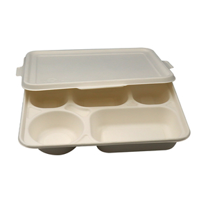bamboo pulp custom molded pulp packaging paper bowl with lid disposable lunch box pulp food container