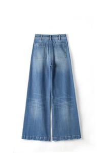 Jeans in denim vintage a vita alta con perline, a gamba larga, traspiranti ed ecologici, vestibilità comoda, produzione diretta in fabbrica, MOQ basso, ODM, collezione primavera - Product Image 3