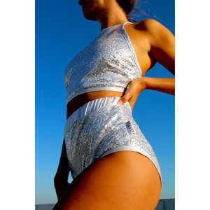 Pantaloni in Peakini a vita alta con paillettes argentate - Product Image 3