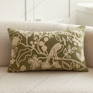 Nhà Máy Sang Trọng Giá Tùy Chỉnh 30X50Cm Hình Chữ Nhật Chim Ruồi Và Hoa Thêu Trang Trí Gối Trường Hợp Đệm Bao Gồm - Product Image 3