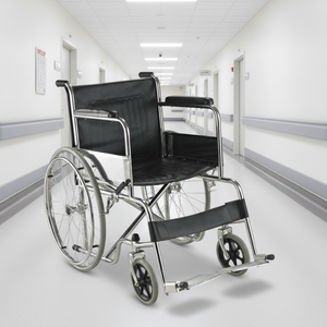Silla de Ruedas Manual Plegable de Acero Cromado con Reposabrazos y Reposapiés Fijos para <span class=keywords><strong>Ancianos</strong></span> y Personas con Discapacidad, Venta Directa de Fábrica - Product Image 3