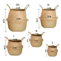 S/5 cesta de bolga de armazenamento, cesta de lavanderia grande tecido natural para pendurar, com alça, cesta