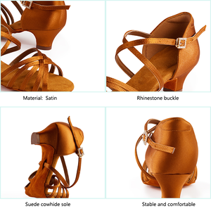 Professionelle Latein-Tanzschuhe mit individuellem Logo für Mädchen, weichsohlige Ballsaal-, Tango- und Samba-Tanzschuhe aus Satin für Damen - Product Image 2