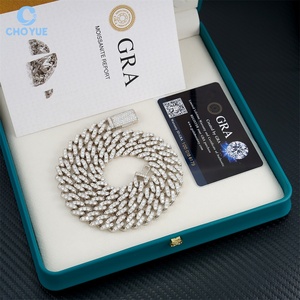 Single Row 12mm GRA Certified Moissanite Cuban Link <b>Chain</b> Necklace Rhodium Plated 925 Silver Hiphop <b>Iced</b> <b>Out</b> Jewelry - Product Image 2