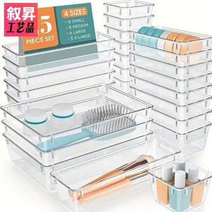 Transparent Plastic Storage <b>Bins</b> Set 4 Sizes Rectangle Non Slip Organizer Box For <b>Kitchen</b> Desk Cosmetic Drawer Divider - Product Image 1