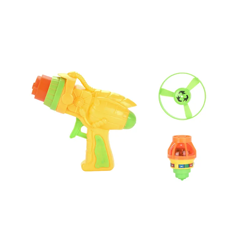 Newest Kids Indoor Outdoor Ufo Fly Gyro Spinner Toy Cool Space Gun Launching Flying Saucer Child Light Up toys and games