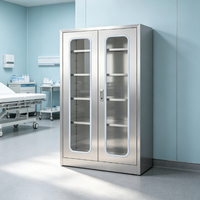 Armoire à instruments médicaux moderne en acier inoxydable 304 sur mesure, 4 étagères réglables, fenêtres en verre pour hôpital, école, laboratoire