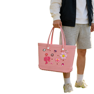 Sac de plage imprimé ludique avec motifs de dessins animés et de fruits - Deux sangles, fermeture éclair, coque en PVC durable avec doublure en toile, imperméable - Product Image 1