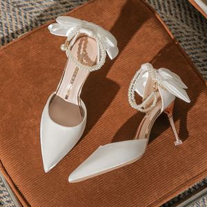 Chaussures en soie à talon de 8 cm/6 cm, bout pointu, sexy, blanches, talons hauts pour mariage - Product Image 3