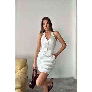 <b>Women's</b> <b>White</b> Striped <b>Vest</b> and Floral Above Knee Short Set XS Size <b>Top</b> Type Wholesale 2-Piece Short Set - Product Image 3