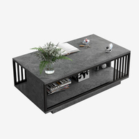 Table basse de luxe moderne pour salon, table centrale rectangulaire avec étagère de rangement ouverte et structure métallique, mobilier de maison
