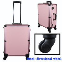 Grande capacité pour valise trolley de studio rose Pro, roues lumineuses LED tendance, étui de maquillage pour artiste maquilleur