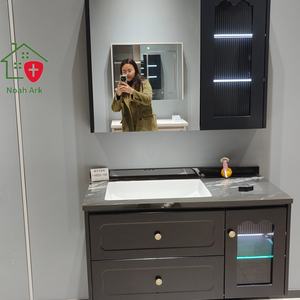 Mueble de Baño Moderno de Lujo con Espejo Inteligente, Acabado en Laca MDF, Tira de Luz LED Monocromática, Montado en la Pared, Color Marrón - Product Image 2