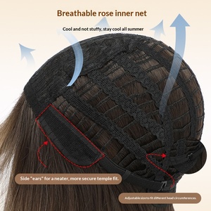 Perruque longue à queue de poisson, cheveux naturels, volumineux, frange soignée, brun, peinture à la main, respirante, fabriquée à la machine, style européen et américain, haut de gamme - Product Image 4