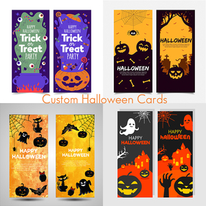 Cartes d'invitation d'Halloween personnalisées imprimées avec motif « Friandise ou farce », papier fantaisie et carton duplex, estampage à chaud - Product Image 1