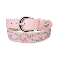 Ceinture de femme style Western en similicuir rose, décorée de clous, perles et rivets métalliques, avec boucle ardillon à accent étoile métallique
