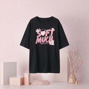 เสื้อยืดผู้หญิงสีดำขนาดใหญ่พิเศษ พิมพ์ลายการ์ตูนตัวอักษร ผ้าฝ้าย เสื้อยืดลำลอง สตรีทแวร์ฤดูร้อน - Product Image 3
