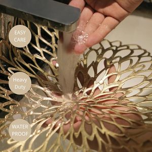 Gold Metallic Round Placemats Round Pressed Vinyl <strong>Dinning</strong> Kitchen <strong>Table</strong> Mats <strong>Decoration</strong> for Christmas Wedding Thanksgiving Party - Product Image 3