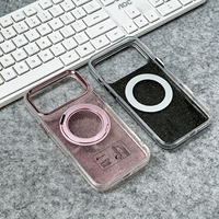 Coques de téléphone à cadre métallique avec chargement sans fil et support brillant en TPU+PC haute transparence pour iPhone 17 Pro Max