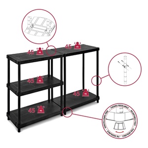 Heavy-Duty Boltless Assembly Black <strong>Plastic</strong> Four-Tier Rack <strong>Shelves</strong> Free-Standing and Stackable Display for <strong>Garage</strong> Storage - Product Image 4