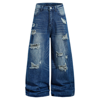 Pantalon en jean délavé style américain pour hommes et femmes, pantalon large délavé et vieilli tendance coupe ample style streetwear