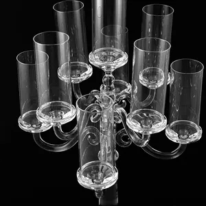 JY Wedding Table Decoration 8 Arms Crystal Glass Candle Holder Candlestick Glass Cylinder Tube Rod Crystal Candelabra