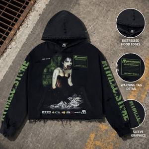 Sweat à capuche zippé pour homme, style hip-hop, effet usé et déchiré, avec logo personnalisé, streetwear vintage, coupe ample et oversize, épais et lourd - Product Image 5