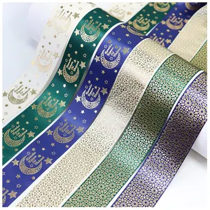 Factory Custom Printed Eid Mubarak Satin Ribbon Luxury Ramadan Mubarak 1 1/2 Ribbon