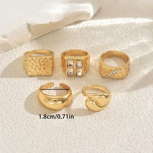 Juego de 5 Anillos Gruesos Modernos con Incrustaciones Geométricas Cuadradas de Estrás para Mujer, Anillos Apilables para Dedos, Joyería de Moda, Regalos - Product Image 4