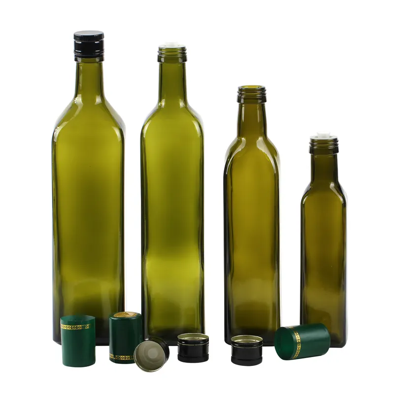 1000 ml 500 ml 250 ml al por mayor Canadá plaza de vidrio verde oscuro de botellas de aceite de oliva con tapa