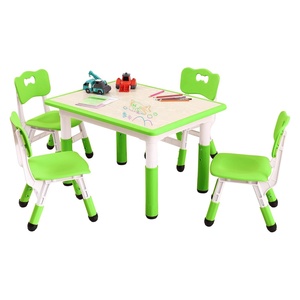Nouvelle table et chaise multifonctionnelles en plastique pour enfants, avec plateau en bois, réglables en hauteur, idéales pour la maternelle - Product Image 1