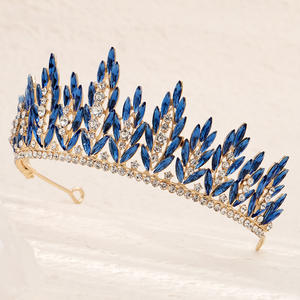 Tiara pernikahan kristal untuk wanita, mahkota emas Royal Queen bando logam kontes <span class=keywords><strong>Prom</strong></span> ulang tahun putri pengantin wanita - Product Image 4