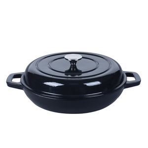 Olla hondora de hierro fundido esmaltado negro brillante de alta resistencia <span class=keywords><strong>para</strong></span> guisar y asar - Product Image 3