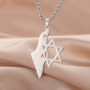 Joyería Judaica Personalizada, Collar <span class=keywords><strong>Personalizado</strong></span> de Acero Inoxidable, Ahuecado, Símbolo Judío, Estrella de David, <span class=keywords><strong>Mapa</strong></span> de Israel - Product Image 4