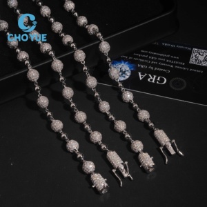 Collar Cubano de Plata de Ley 925 con Moissanita de 8mm, Cadena de Eslabones con Bolas, Joyería Fina Personalizada Estilo Hip Hop - Product Image 6