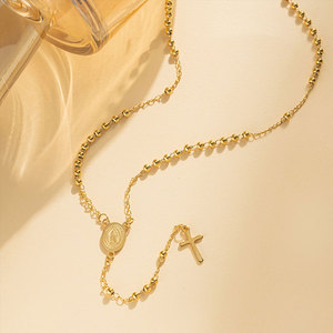 สร้อยคอประคำสแตนเลสทรงกลมแฟชั่น สร้อยคอประคำสแตนเลสสำหรับผู้หญิง - Product Image 4