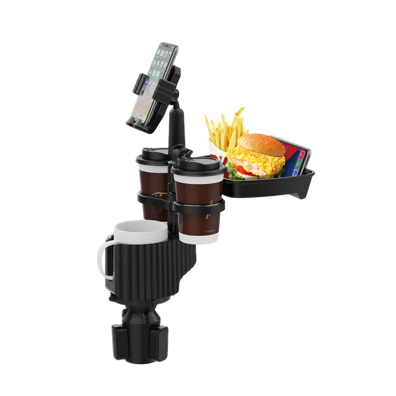 5 in 1 360 rotating ABS car drink cup holder with food tray expandable base car tray cup holder with mobile phone holder