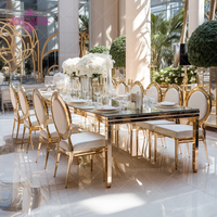 Table de banquet d'hôtel de luxe + Table en verre miroir en acier inoxydable + Mobilier d'hôtel durable au design moderne pour projets/locations événementielles
