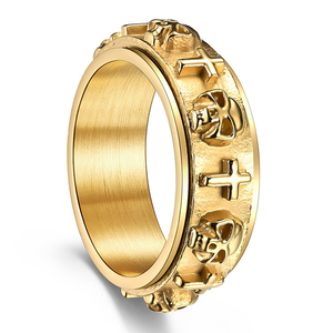 Cá nhân sang trọng 8mm đúc bạc vàng đen sọ chữ thập Inlay thép không gỉ vòng xoay ngón tay thời trang hợp thời trang Nhẫn - Product Image 2